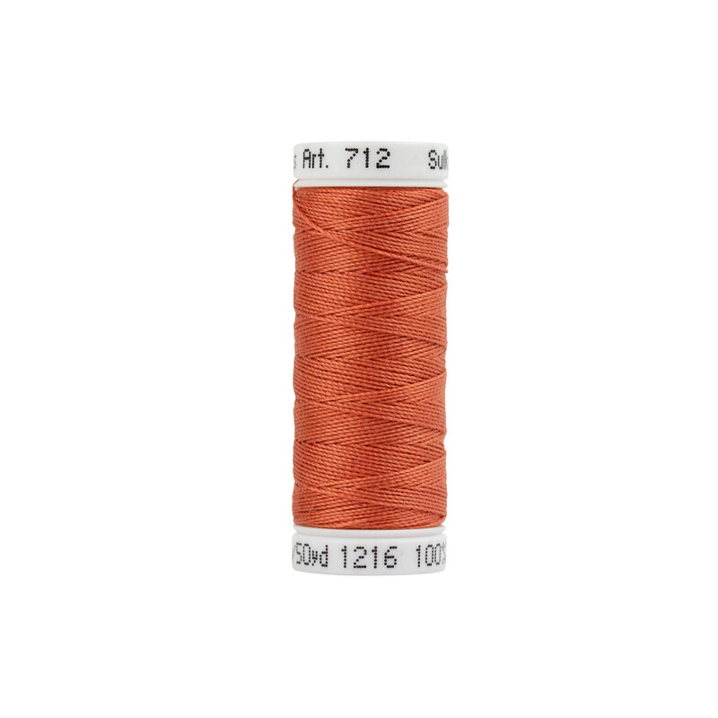 A spool of Sulky 12wt Cotton Petite #1216 Med Maple thread on a white background