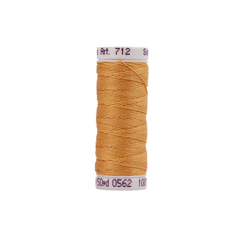 A spool of Sulky 12wt Cotton Petite #1019 Peach thread on a white background