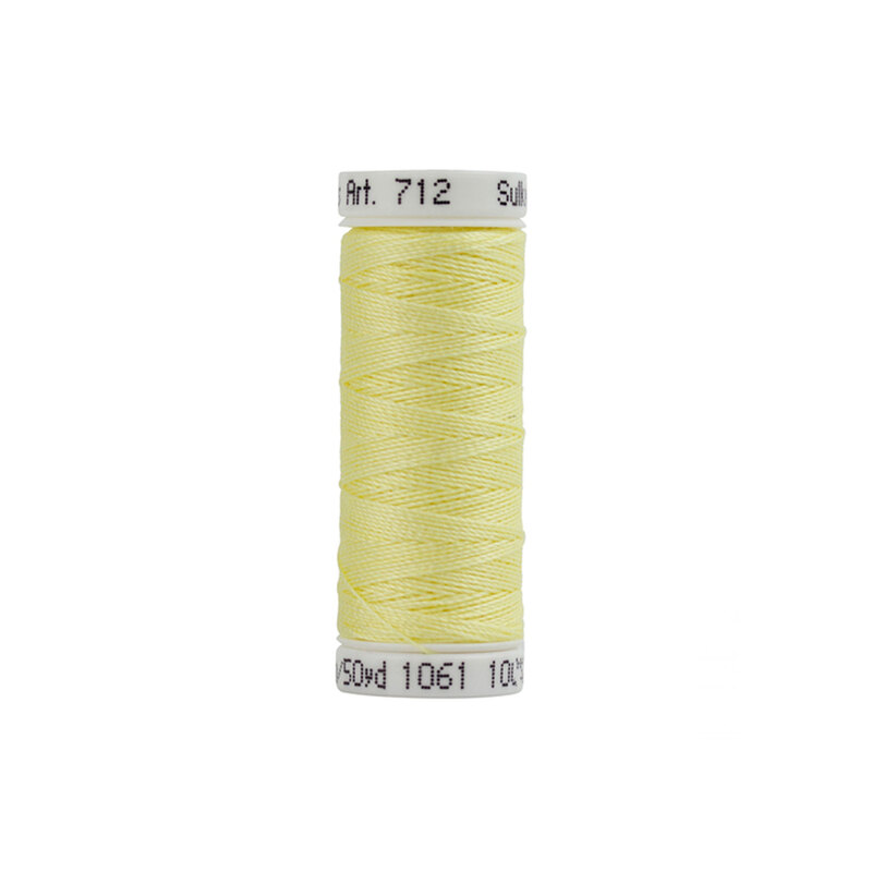 Single isolated spool of Sulky Cotton Petites Thread 712-1061 Pale Yellow on a white background