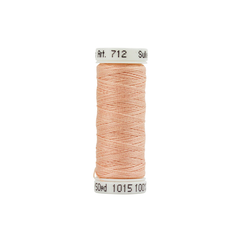 Isolated single spool of pale pink Sulky Petite Cotton thread #1015 Medium Peach on a white background
