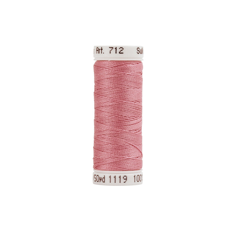 Isolated single spool of mauve Sulky Petite Cotton thread #1119 Dark Mauve on a white background