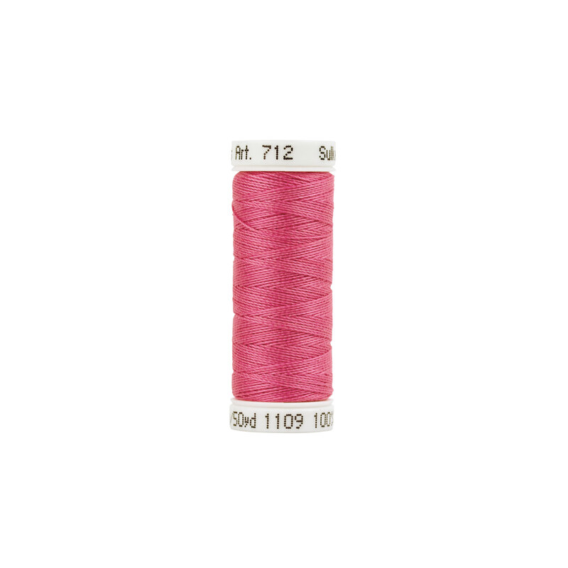 Isolated single spool of pink Sulky Petite Cotton thread #1109 Hot Pink on a white background