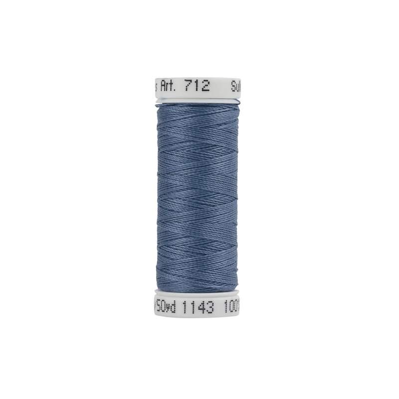 Single isolated spool of Sulky Cotton Petites Thread 712-1143 True Blue on a white background