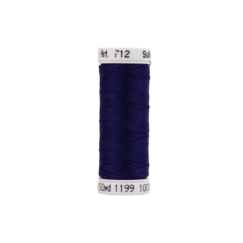 Single isolated spool of Sulky Cotton Petites Thread 712-1199 Dark Admiral Blue on a white background
