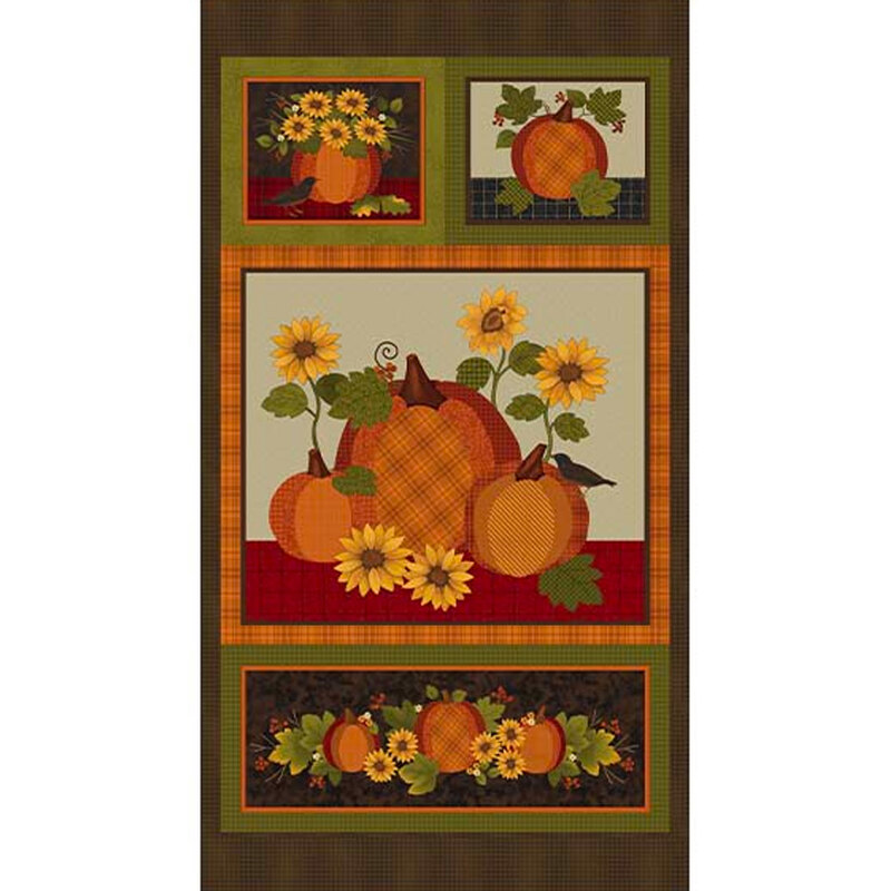 Full image of A Wooly Autumn panel with pumpkins and sunflowers