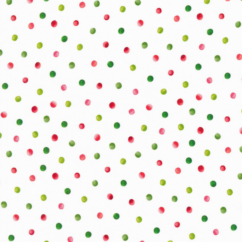 White fabric with red, green, and lime colored dots
