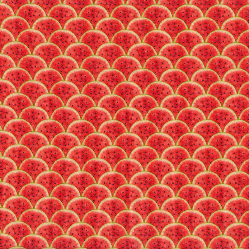 Overlapping red watermelon slices in a scalloped pattern