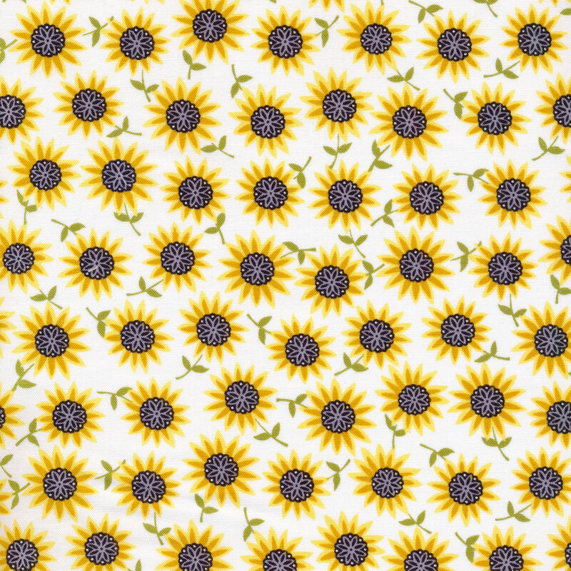 Fabric with sunflowers on a solid white background