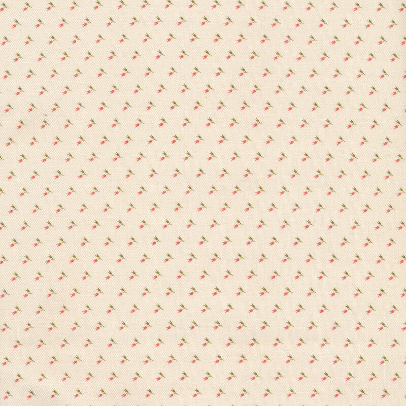 Cream fabric with evenly spaced ditsy floral pairs