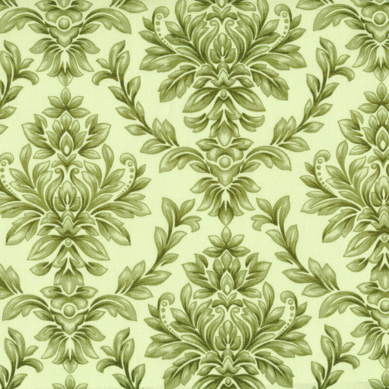 damask with floral motifs on green