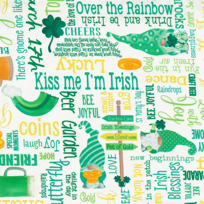green and gold irish phrases and images on a white background