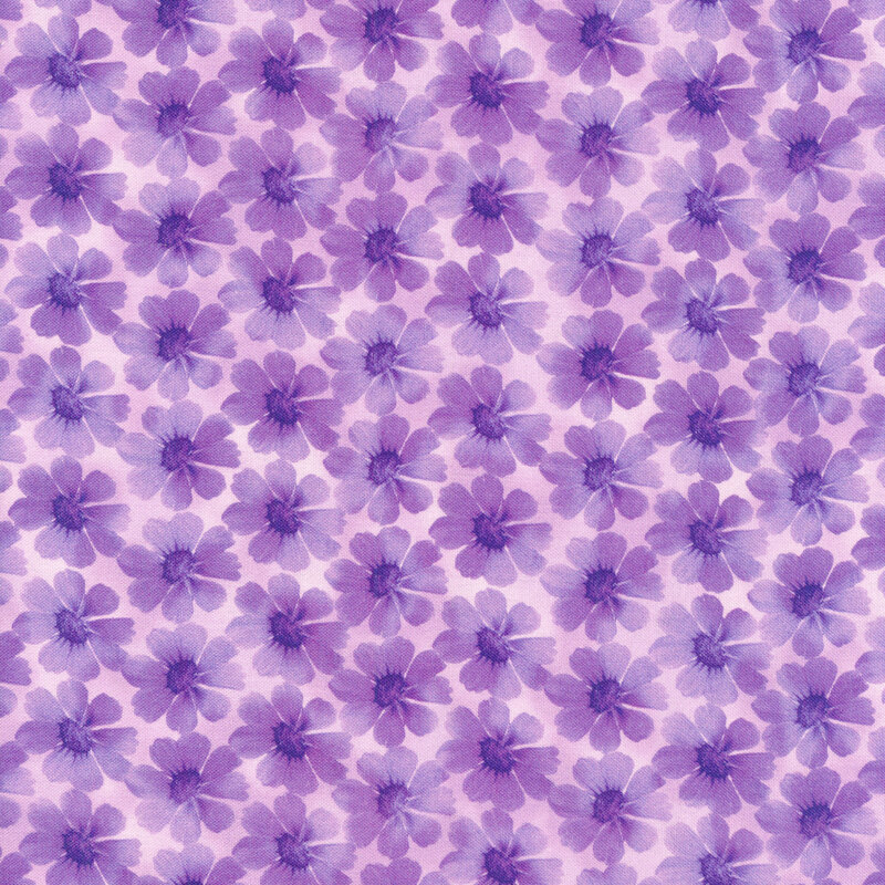 Light purple fabric covered in dark purple flowers all over