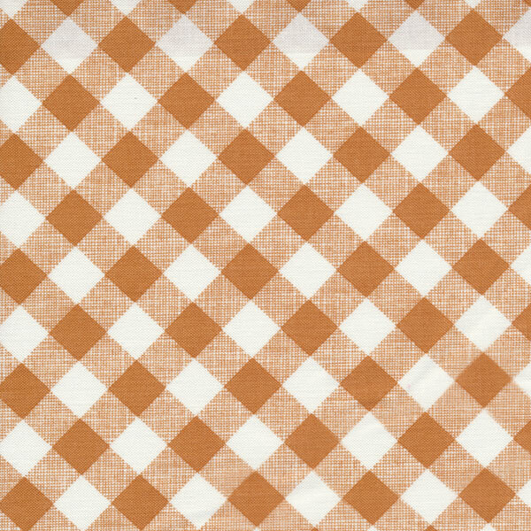 Medium brown and white gingham fabric