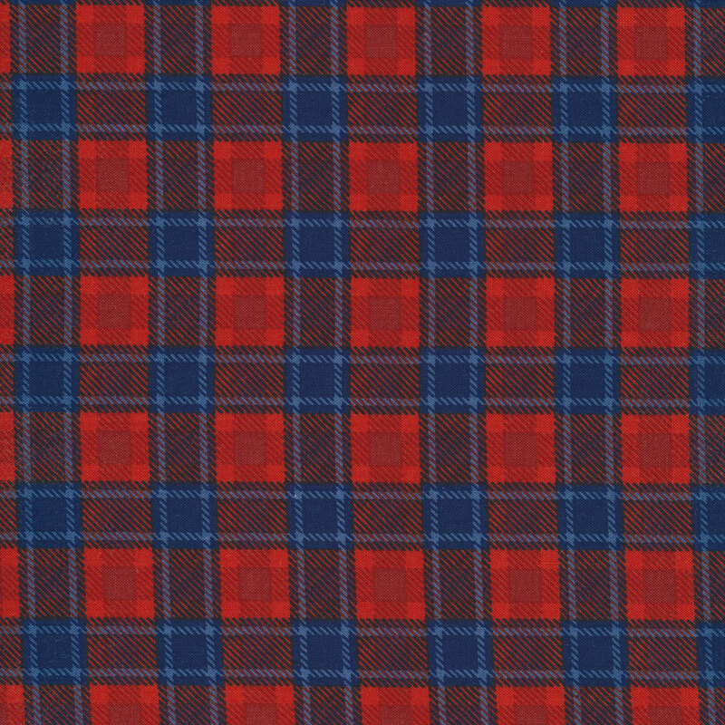 Red and navy blue plaid fabric
