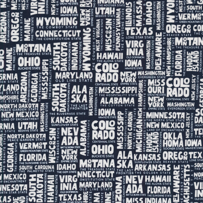 Navy fabric with white state names packed together