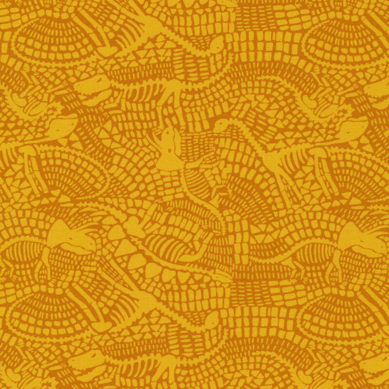 Yellow and burnt orange dinosaurs in abstract form