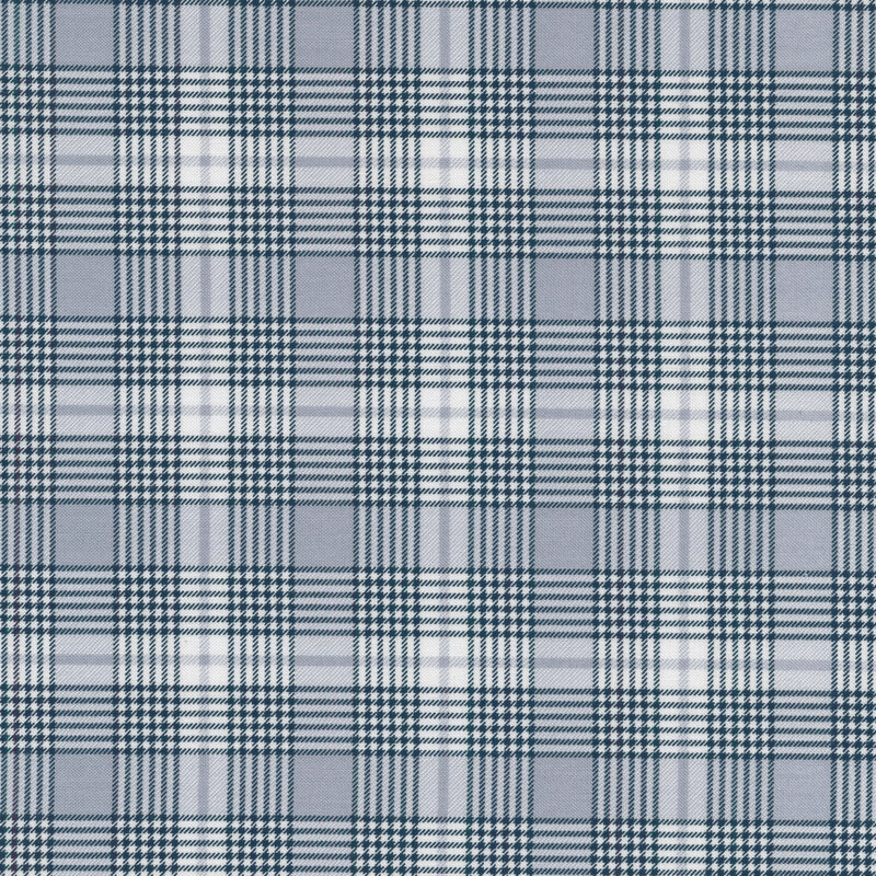 light blue and white plaid fabric with narrow navy accents