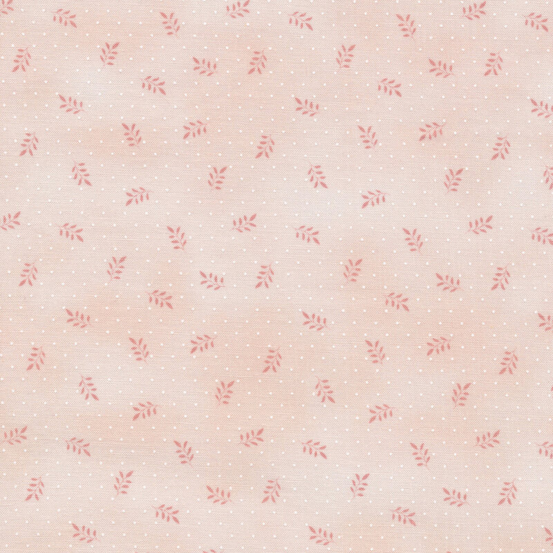 fabric with small pink leaves on a mottled pink background