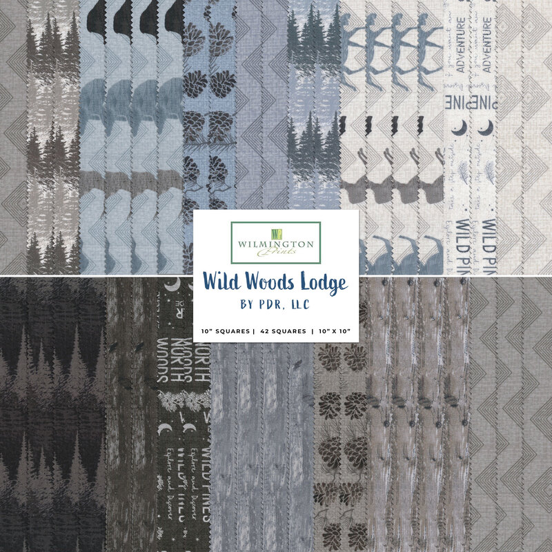 A collage of fabrics included in the Wild Woods Lodge 10