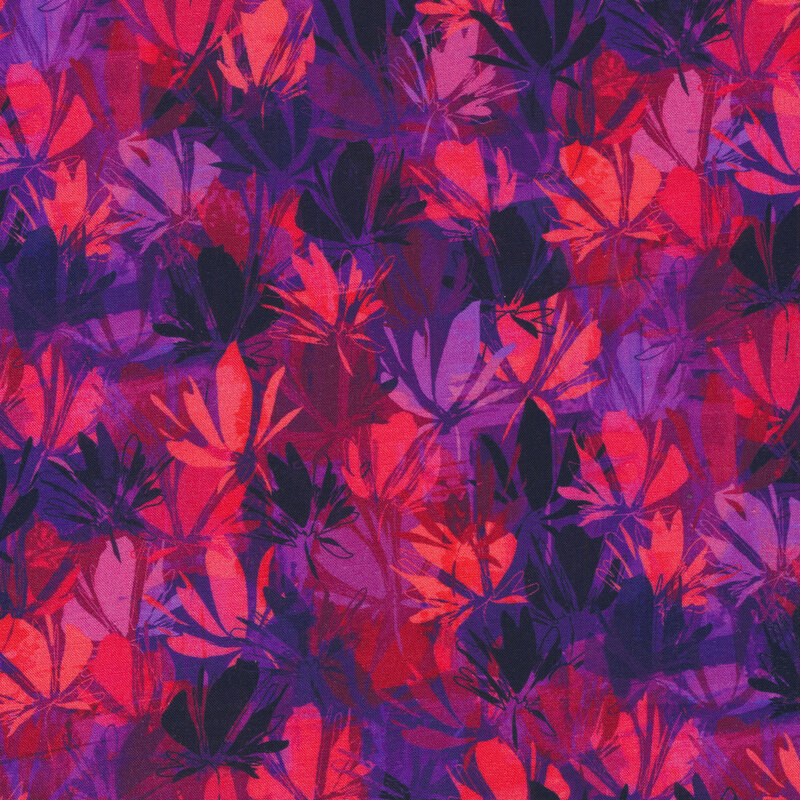 dark purple, light purple and hot pink leaf print