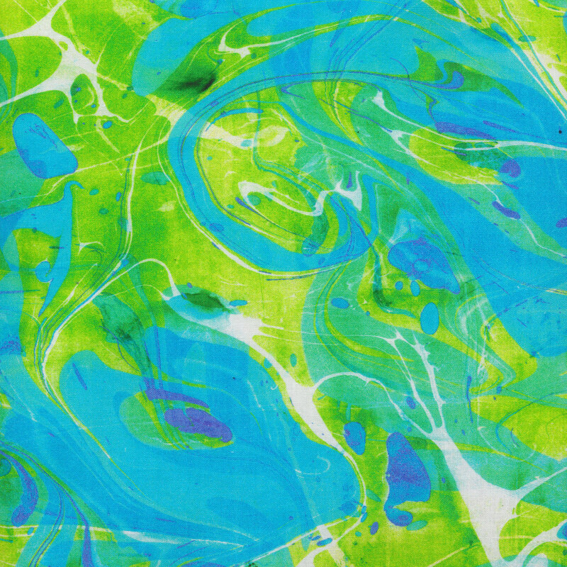 aqua and lime green swirl with white splatter