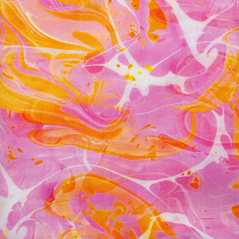 pink and orange swirl with white splatter