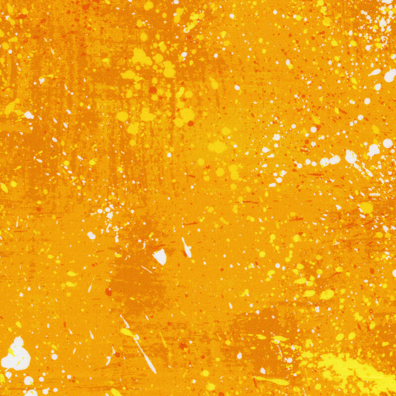 yellow and white splatter on an orange grunge background