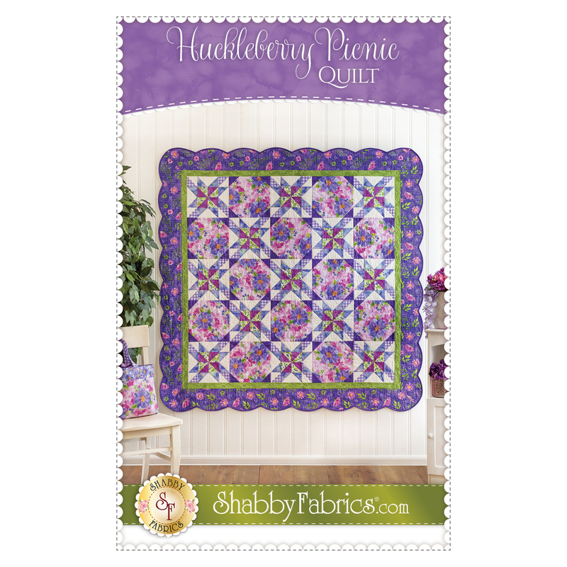 Huckleberry Picnic Quilt Kit Pattern front showing the finished quilt.