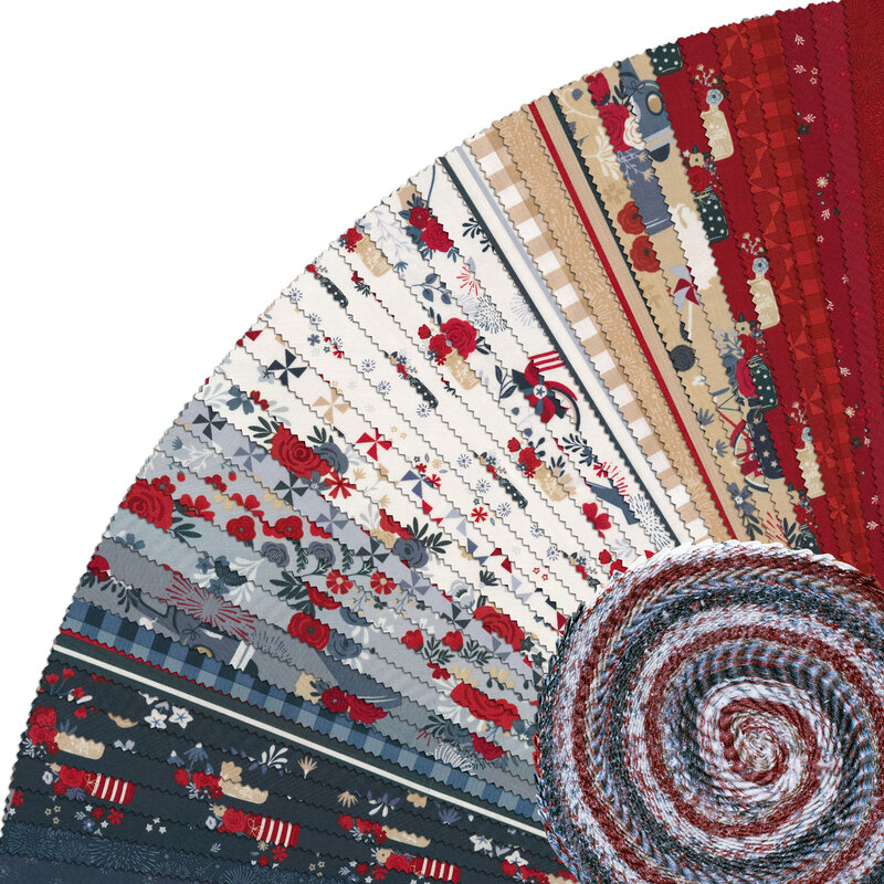 collage of all fabrics available in the Red, White and True collection by Riley Blake