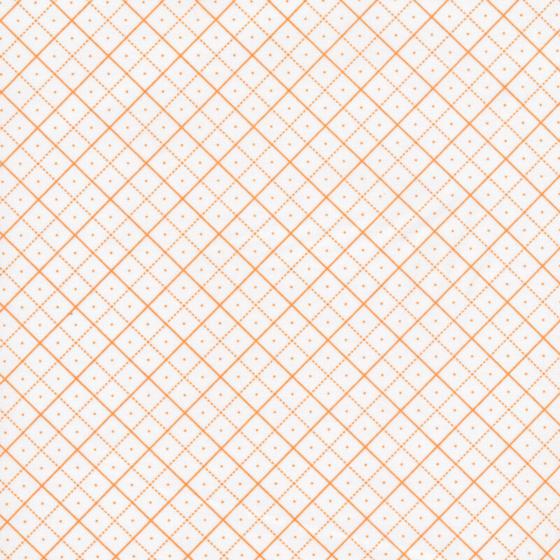 White fabric with small diagonal orange lines and small dots