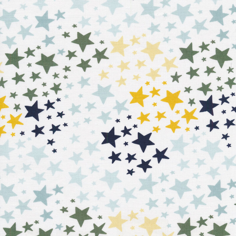 White fabric with colorful stars all over