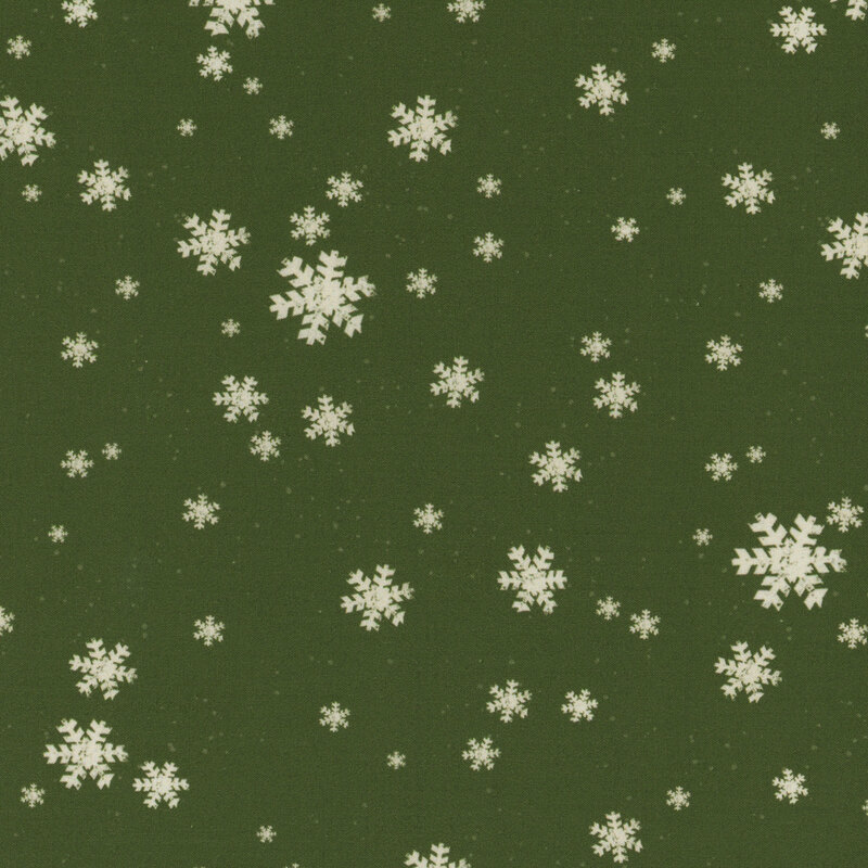 Small white snowflakes on a solid green background