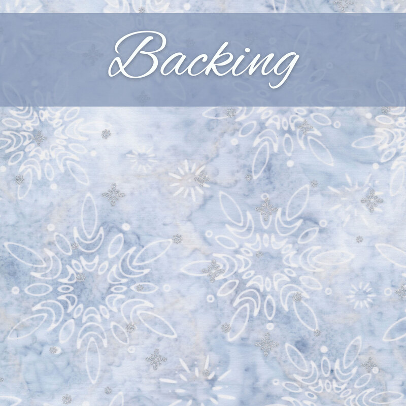 Pale blue and silver snowflake mottled batik fabric 