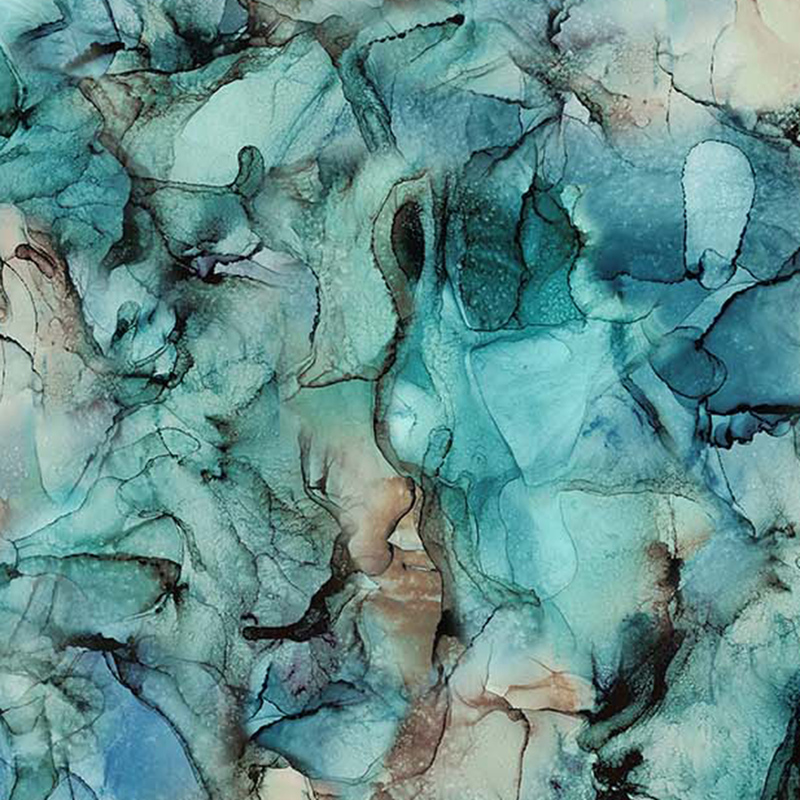 A light teal and brown fabric with a marbled stone look