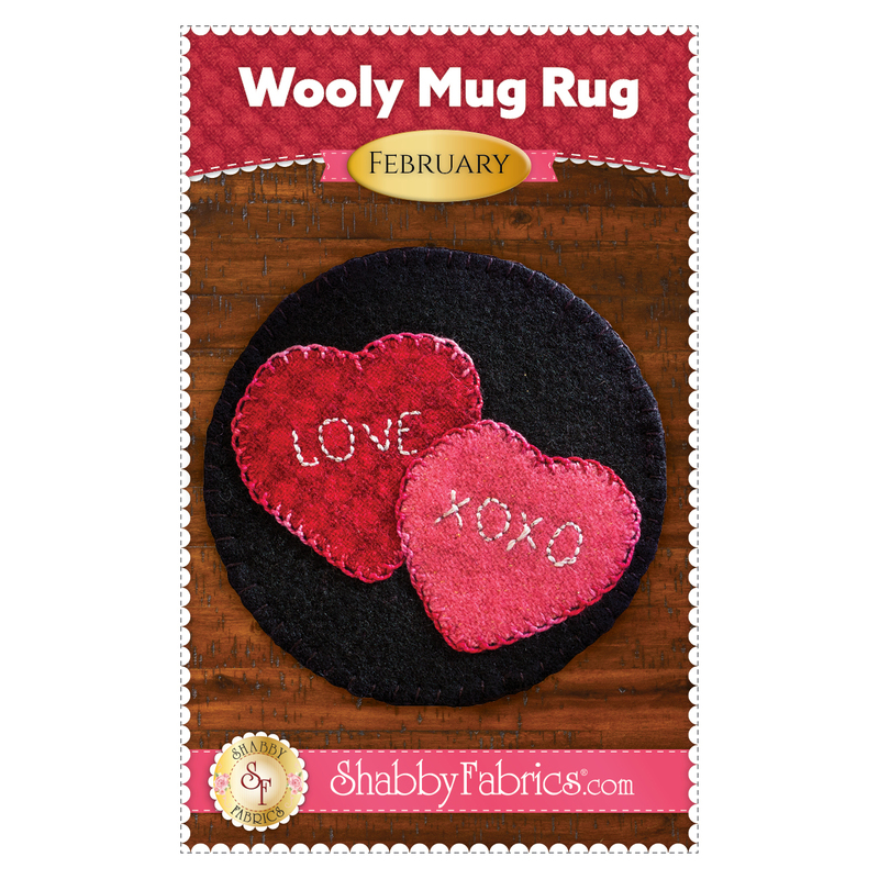 The front of Wooly Mug Rug Pattern - February by Shabby Fabrics