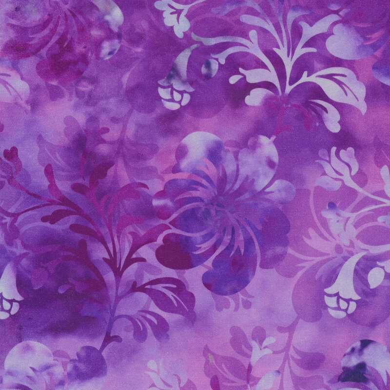 subtly variegated purple fabric with mottled floral silhouettes all over