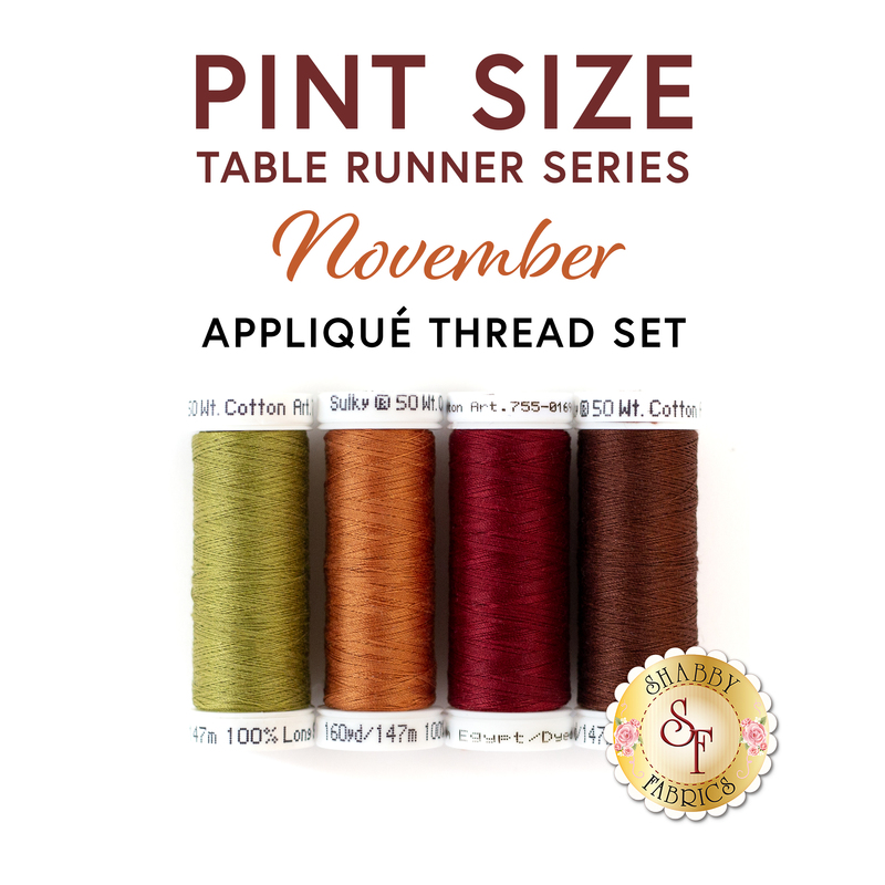 A Pint Size Table Runner November 4pc Appliqué Thread Set on a white background.