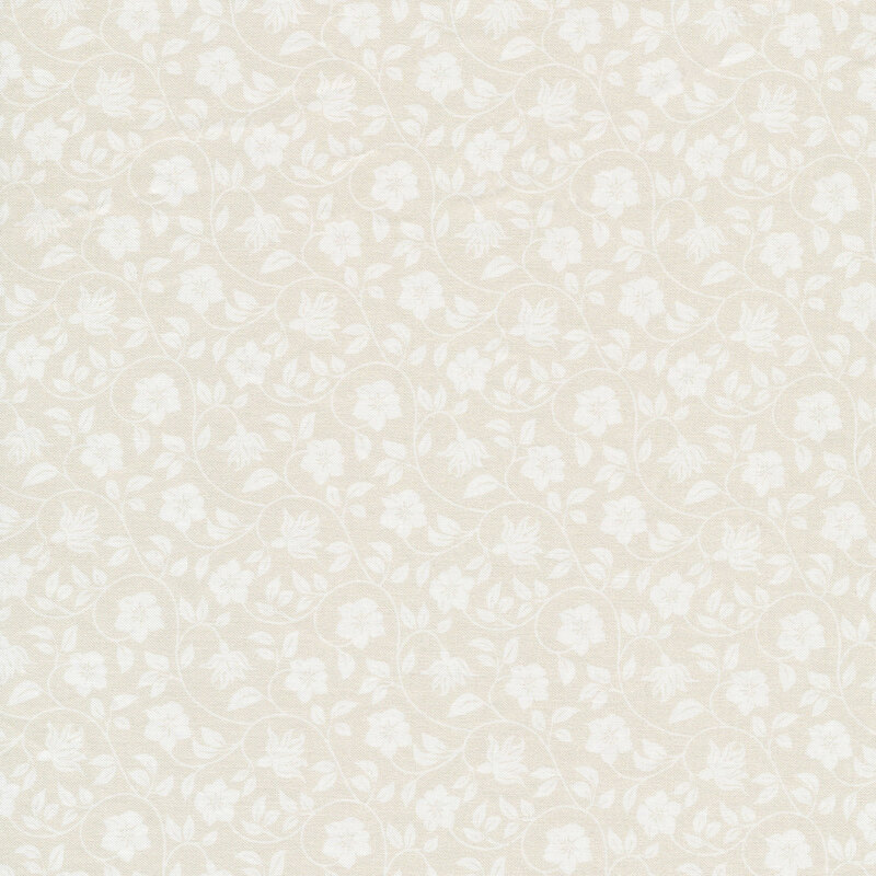 Cream tonal fabric with small white silhouettes of flowers and leaves
