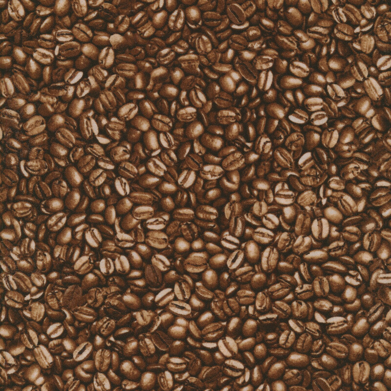 Scan of fabric with realistic packed coffee beans on a dark background