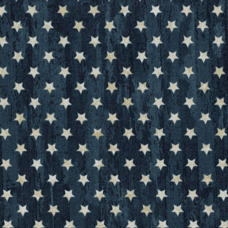 A blue fabric with wood textured background and small white stars all over