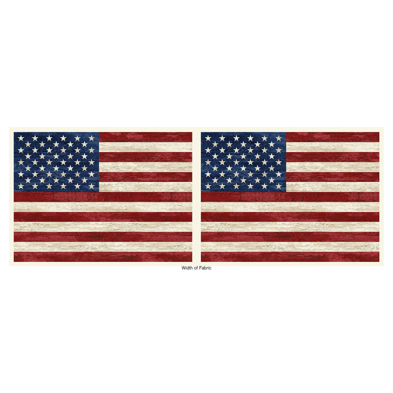 Fabric panel with two American flags printed on it