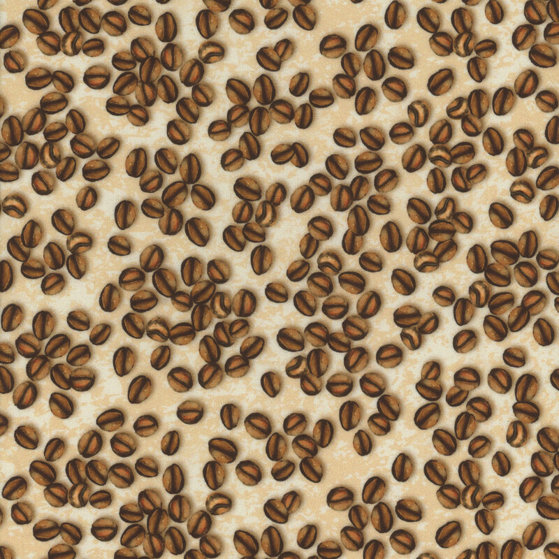Distressed cream fabric with scattered coffee beans all over