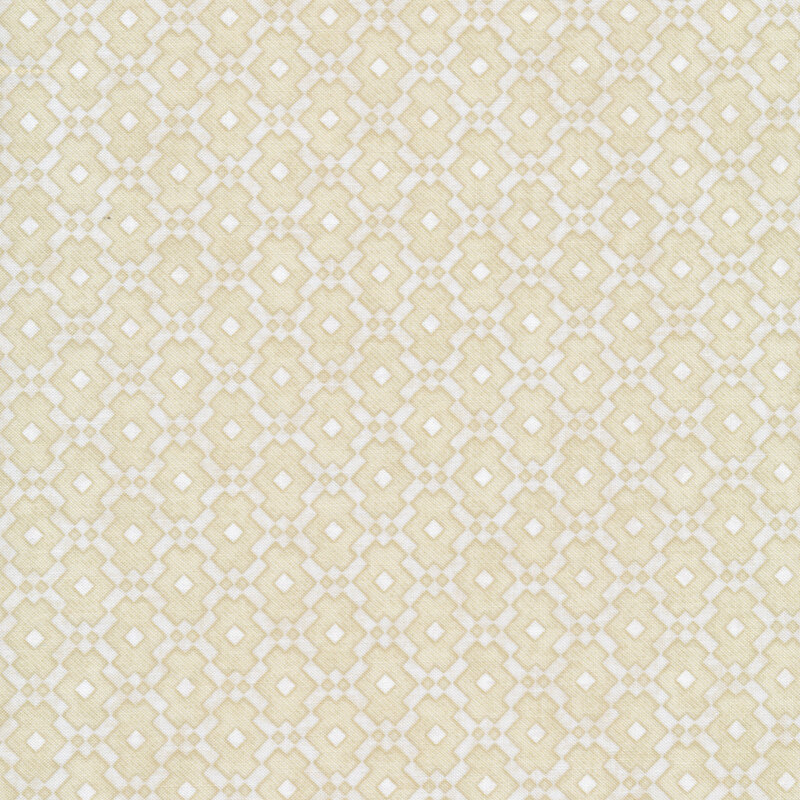 Tonal cream fabric with a geometric tiled pattern