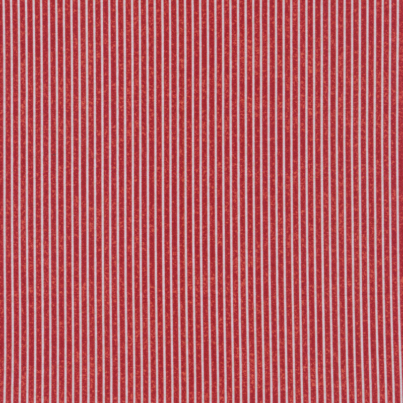 Red fabric featuring small white pinstripes