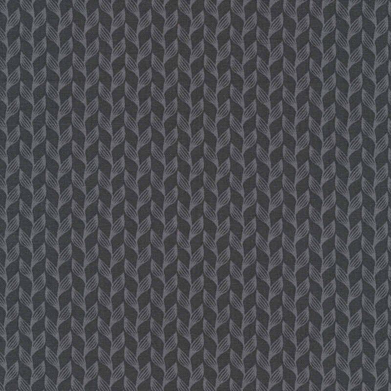 Dark gray fabric with light gray leaves and vines