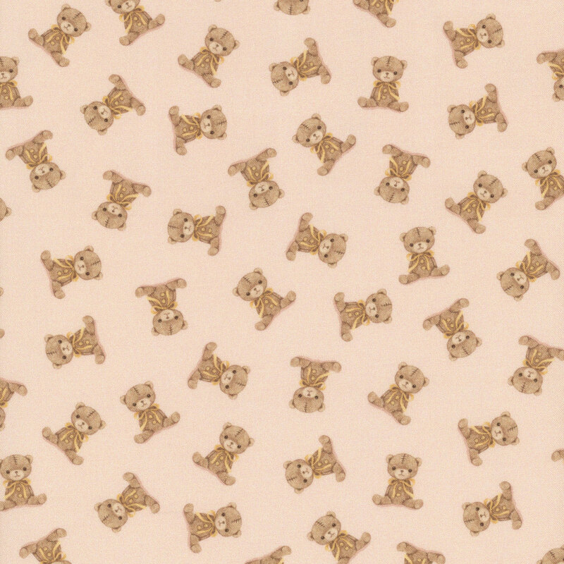 Pale pink fabric with tossed brown teddy bears