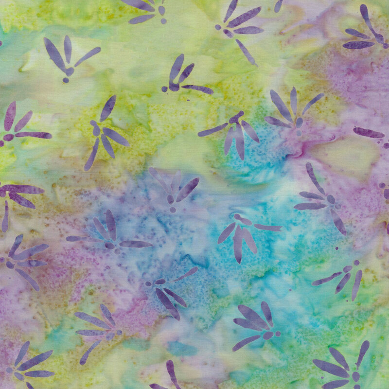 purple dragonflies on a multicolored mottled background