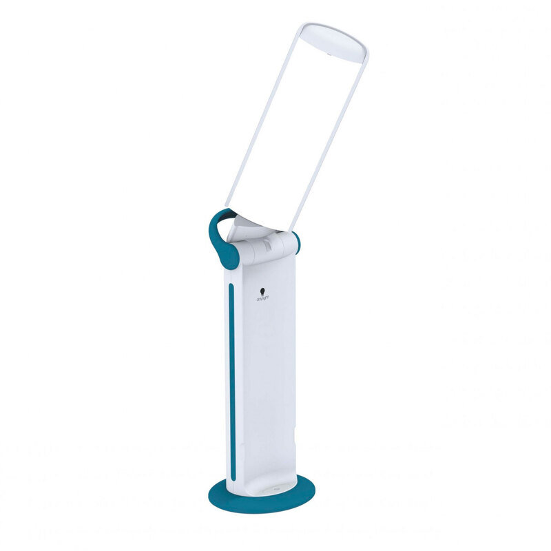 A twisting rechargeable lamp on a white background