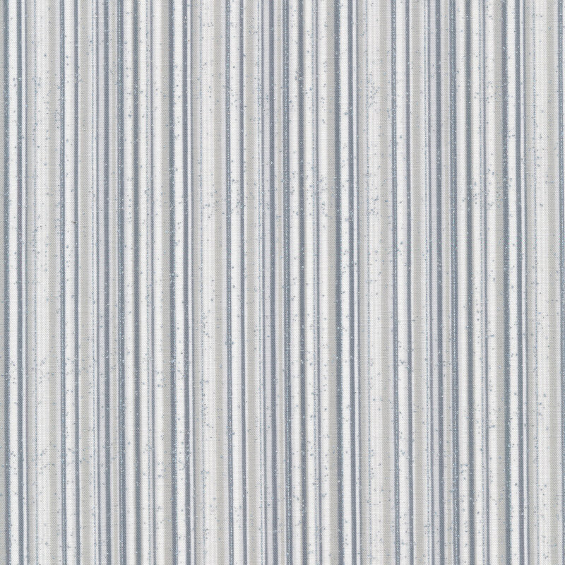 White fabric with silver metallic stripes and small speckles all over