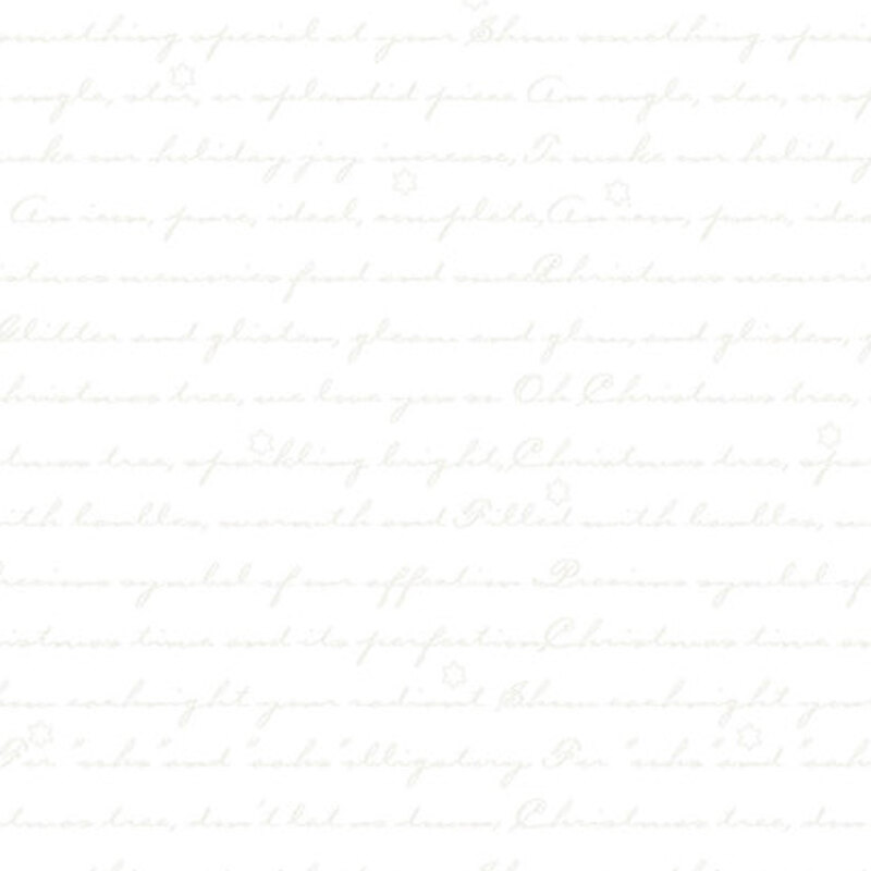 Solid white fabric with pearlized cursive writing